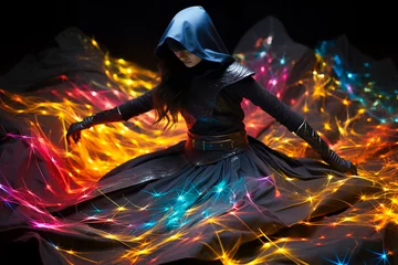 Gordijnen Shadows of the Night: The Female Ninja Assassin in a World of Fantasy © dimensdesign
