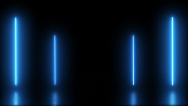 Abstract blue lights neon background with Glowing laser beams flickering effect. Loop animation