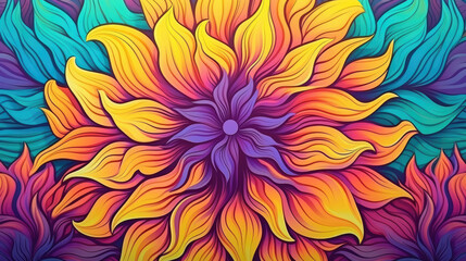 Psychic Waves: Aus der Fantasie in einer verträumten und spirituellen Erscheinung entstandene Visualisierung in Form von farbenfrohen Sonnenblumen - obrazy, fototapety, plakaty