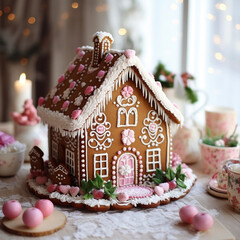 gingerbread house with christmas decoration