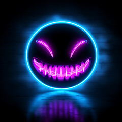  logo neon smile , malicious smile , evil eyes,