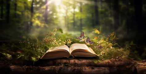Poster book in the forest, nature books in beautiful hd wallpaper © Yasir