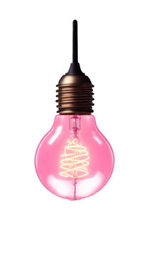Pink light bulb .Transparent background