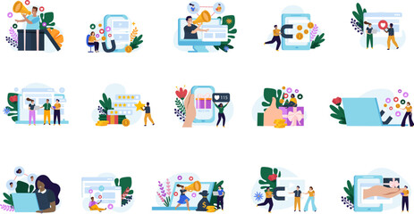 Fototapeta premium Referral Program Flat Colored Icon Set