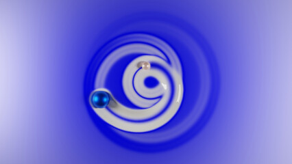 3d rendering. The surface on which the balls are in motion. The spheres leave a trace, a groove with gradient coloring. Soft surface under the pressure of the balls. 3d background illustration.