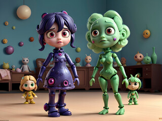 group of cute and alien dolls