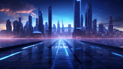 Horizon display for futuristic environment for buildings and architecture, cyber punk style design. Generative Ai