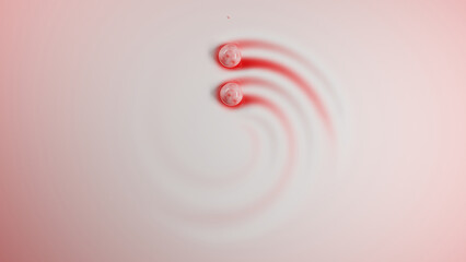 3d rendering. The surface on which the balls are in motion. The spheres leave a trace, a groove with gradient coloring. Soft surface under the pressure of the balls. 3d background illustration.