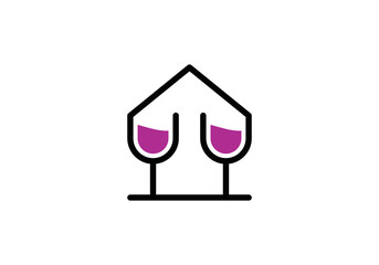house with glass wine simple line logo vector design