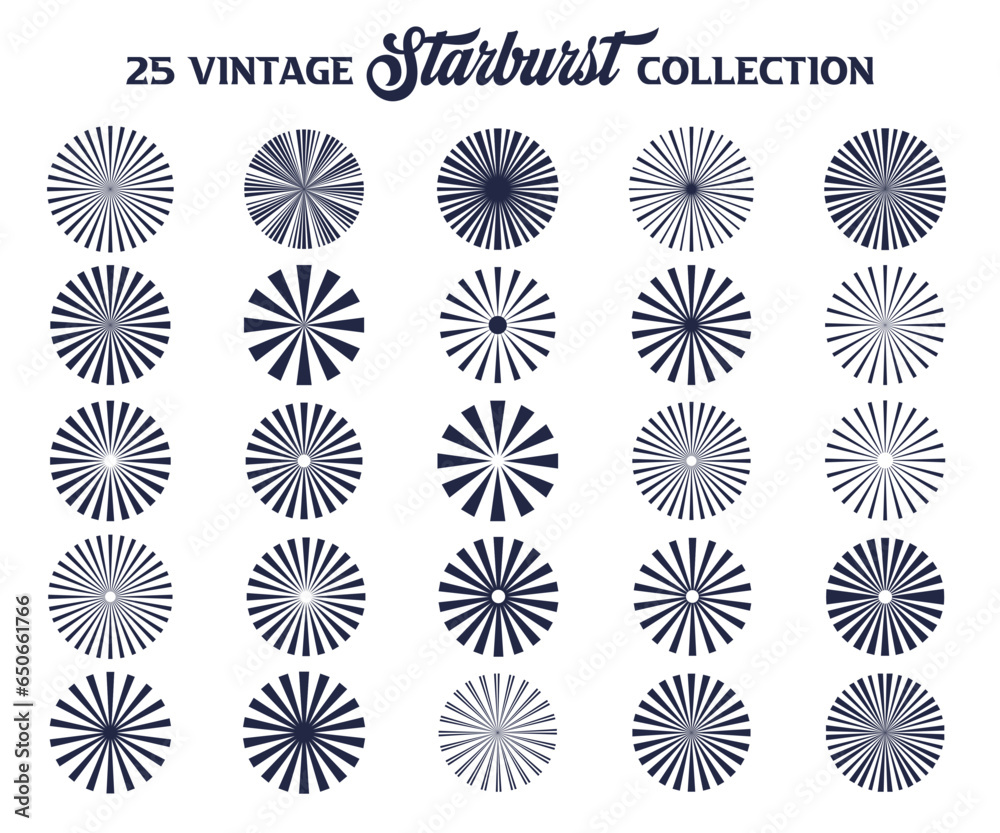 Wall mural sunburst element. radial stripes background. sunburst icon collection. retro sunburst design. vector