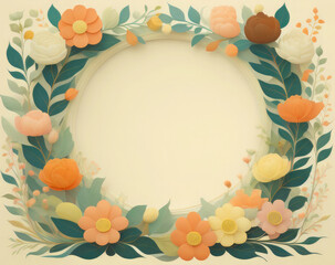Animation illustrations flower garden frame Colorful colors on a beige background