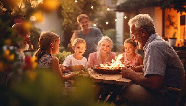 Multigenerational Family Gathering In Backyard