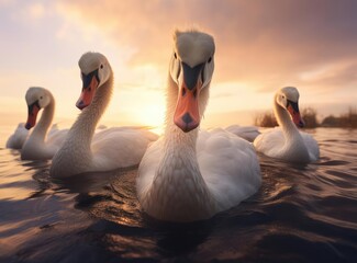 A group of white swans