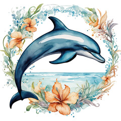 Vector dolphin watercolor illustration clipart