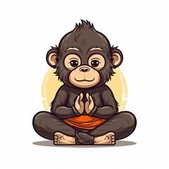 Obraz premium Cute monkey Do yoga in cartoon style on a white background