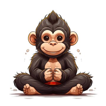 Cute monkey Do yoga in cartoon style on a white background