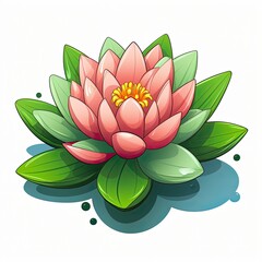 Cute Lotus in cartoon style on a white background