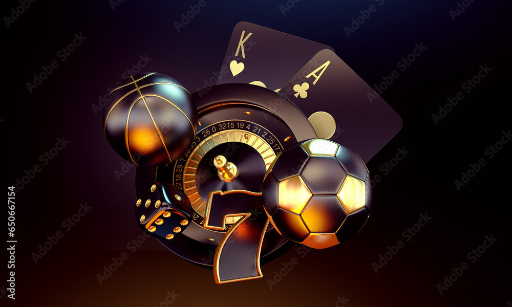 Poster casino mix roulette  set card chips banner 3d render 3d rendering illustration 