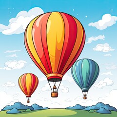 Fototapeta premium Colorful hot air balloons float in the sky in cartoon style