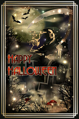 Happy Halloween invitation card,  death with scythe , vector illustration