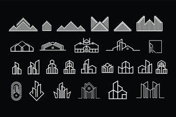 vector line house building set and black background