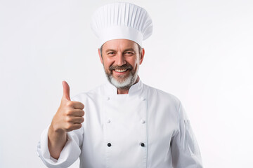 chef in uniform smiling showing thumb up