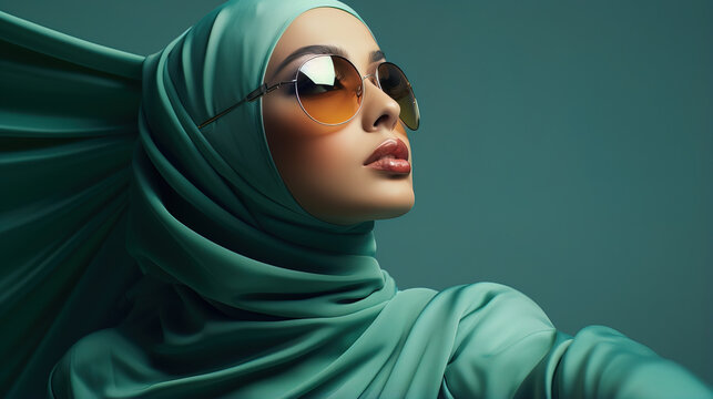 Fashion model a lady with glasses is wearing a hijab