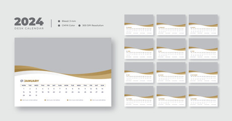 Desk calendar template for 2024, monthly planner design in corporate and business style