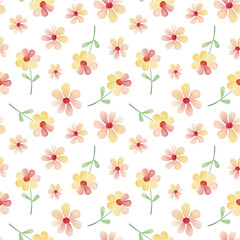 Seamless pattern with simple flowers isolated on white background.