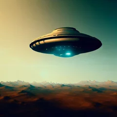 Rolgordijnen UFO über der Wüste schwebend © Li-Bro