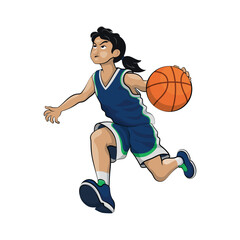 Woman basketball character vector illustration ball sports player basket boy game people sports playing action athlete play jump cartoon competition
