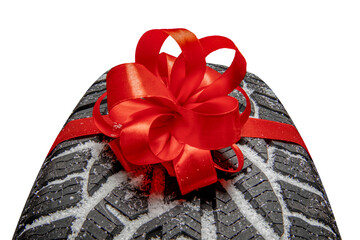 a black isolation rubber tire, and bow for christmas