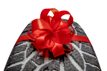 a black isolation rubber tire, and bow for christmas