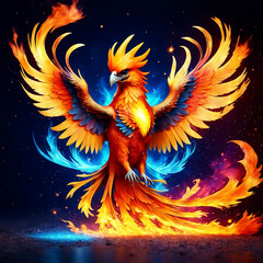 A-majestic-cute-full-phoenix-bird-melted-on-fire. AI Generated