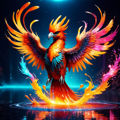A-majestic-cute-full-phoenix-bird-melted-on-fire. AI Generated