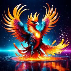 A-majestic-cute-full-phoenix-bird-melted-on-fire. AI Generated