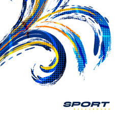 Sport Grunge Banner with Colorful Brushstroke Illustration and Halftone Effect. Scratch and Texture Elements For Design