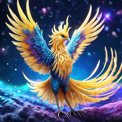 A-majestic-cute-full-phoenix-bird-melted-on-fire. AI Generated