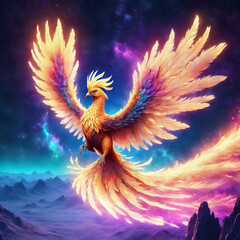 A-majestic-cute-full-phoenix-bird-melted-on-fire. AI Generated