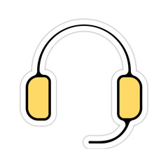 picto logo icones et symbole casque audio ecouteur et micro fin jaune relief