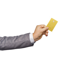  Male hand holding credit card on free PNG Background.