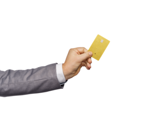  Male hand holding credit card on free PNG Background.