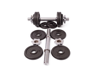 Sports equipment dumbbell on a white background. Dumbbells close up.