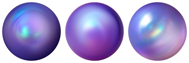 Lilac color and lavender color balls glass polished texture with iridescent sheen effect. 3d sphere on white background isolated.