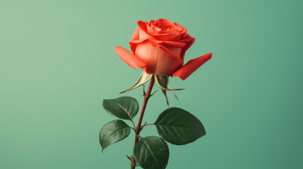 Red Rose on pale green background
