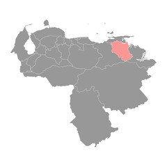 Monagas state map, administrative division of Venezuela.