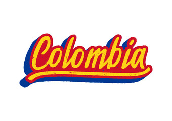 Colombia hand lettering with abstract colors on white background - 650676341