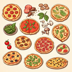 llustration of an delicious pizza varieties.