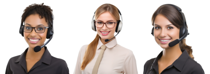 Set of smiling call center assistants, cut out