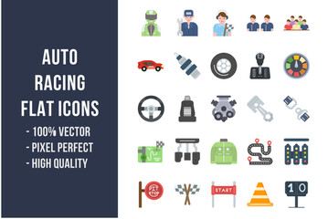 Auto Racing Flat Icons